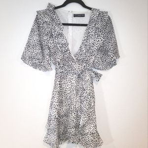 INTHEBEGINNING Black and White Pattern Mini Cutout Dress Size S